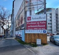 Billboards and buildings along the sidewalk on Štefanicova Street in Bratislava - Old Town.