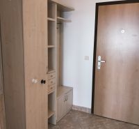 Entrance hallway with cabinets and a coat rack in a 2-room apartment.