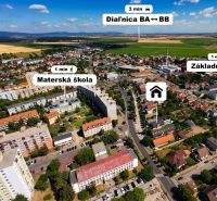 A view of the center of Senec, with a family house close to schools and the highway.