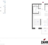 Floor plan of a 1-bedroom apartment with a balcony and a bathroom, showing the layout of the rooms.