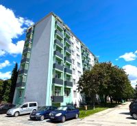 Apartment building on Palárikova Street in Senica, surrounded by cars and greenery.