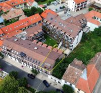 Aerial view of a 3-room apartment on Halenárska Street in Trnava with a garden.