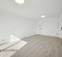 A room with white walls and a wooden decor floor in a 2-room apartment.