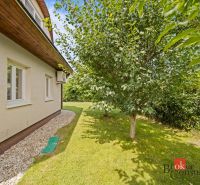 The trees by the cottage in Vojka nad Dunajom offer shade on the green lawn in the yard.