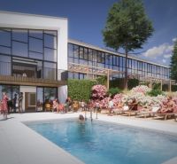 Recreational apartment in Košice - Staré Mesto district with an outdoor pool and terrace.