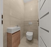 Simple toilets with a sink in a family house.
