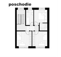 Floor plan of a family house with bedrooms and a bathroom, wooden decor flooring.