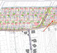 Land use plan for residential plots in Nitra with marked parcels and greenery.