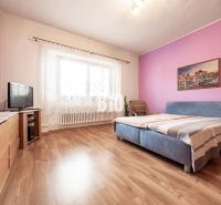 Bedroom in a family house with wood-decorated flooring, furniture, and a television.
