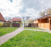 Nitra, family house, garden with wooden gazebo, walkway, and fencing.