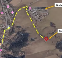Aerial view of the route to the property through specific real estates in Stará Ľubovňa.