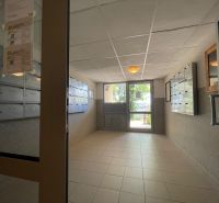 Hallway with mailboxes and glass doors, Bratislava - Karlova Ves, Hany Meličkovej.