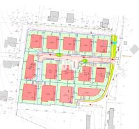 Urban plan of residential plots in Nitra with marked areas and parcels.