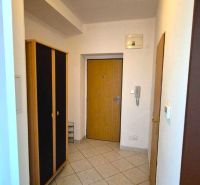 Entrance hallway in a one-bedroom apartment with tiles and a wardrobe.