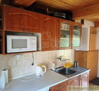 A kitchen with a wooden ceiling and cabinets, a microwave, a sink, a kettle.