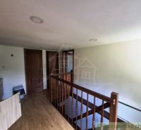 Wooden staircase and floor with wood decor in commercial premises.