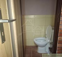 A bathroom with tiles and a brick wall in the interior of a cottage.