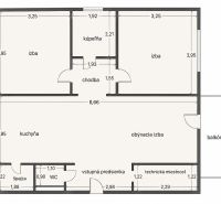 Floor plan of a 3-room apartment with a bathroom, kitchen, and balcony, ideal for practical use.