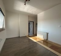 Interior of a 2-room apartment with a wooden decor floor and a radiator.