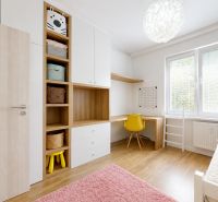 A closed room with storage spaces and a desk in a 3-room apartment.