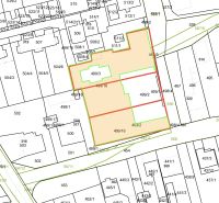 Cadastral map of plots - residential in Dúbrava with marked parcels and plot numbers.