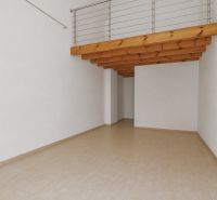 Commercial premises with a wooden decor floor and a gallery.
