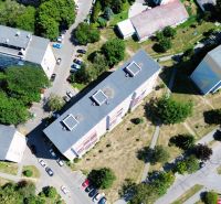 Aerial view of a residential block on Martina Rázusa Street in Michalovce.