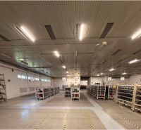 Warehouses and halls with shelves and a lighted floor with a wooden decor.