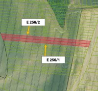The cadastral map shows the division of agricultural and forest lands in Medzany.