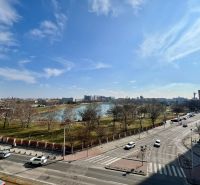 View from Vajnorská in Bratislava to the park and lake.
