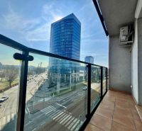 A balcony with a view of Vajnorská Street in Bratislava - Nové Mesto.