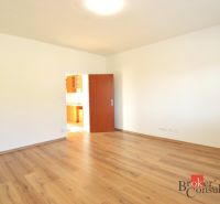 A spacious room in a 2-room apartment with a wooden decor floor and open doors.
