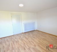 A room with white walls and a wooden decor floor in a 2-room apartment.