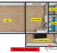 Floor plan of a 2-room apartment with wood-patterned flooring, includes a room, kitchen, and bathroom.