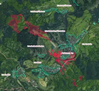 Aerial view of agricultural and forest lands in the Tvrdošín area.