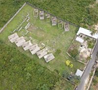 Aerial view of unused commercial land with buildings in Matemwe, Unguja North East.