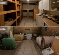 Wine cellar in a family house with shelves and tanks.