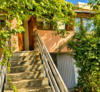 A family house in Illmitz with climbing greenery surrounding the staircase and entrance door.