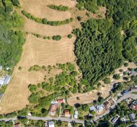 Aerial view of properties - housing on Obrancov Mieru Street, Banská Štiavnica.