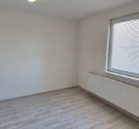 A room in a 2-room apartment with white walls and a wooden decor floor.