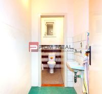 A bathroom in a family house with a toilet, a sink, and a window on the wall.