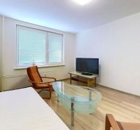 Living area with a sofa, armchair, and table in a studio apartment, floor with wood decor.