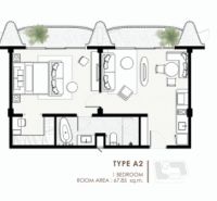 Floor plan of a 2-room apartment labeled as type A2, including living spaces.