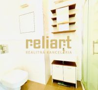 A bathroom in a studio apartment with a wooden decor floor, a shower corner, and a wall-mounted toilet.