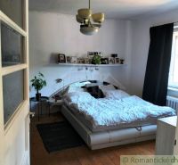 Bedroom with a double bed, plant, and wooden decor flooring in a family house.