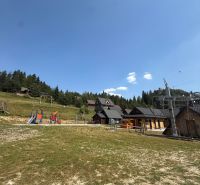 Recreational plots in Litmanová with a children's playground and surrounding forests.