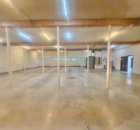 Spacious commercial spaces with columns, white walls, and concrete floor.