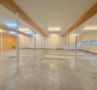 A large open space with concrete flooring and columns in commercial premises.
