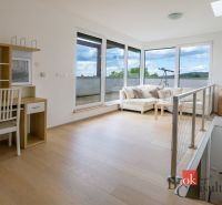 Interior in a family house with a sofa, a writing desk, and a telescope, floor with a wooden decor.