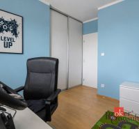 A room with blue walls, a wooden decor floor, and gaming equipment in a family house.